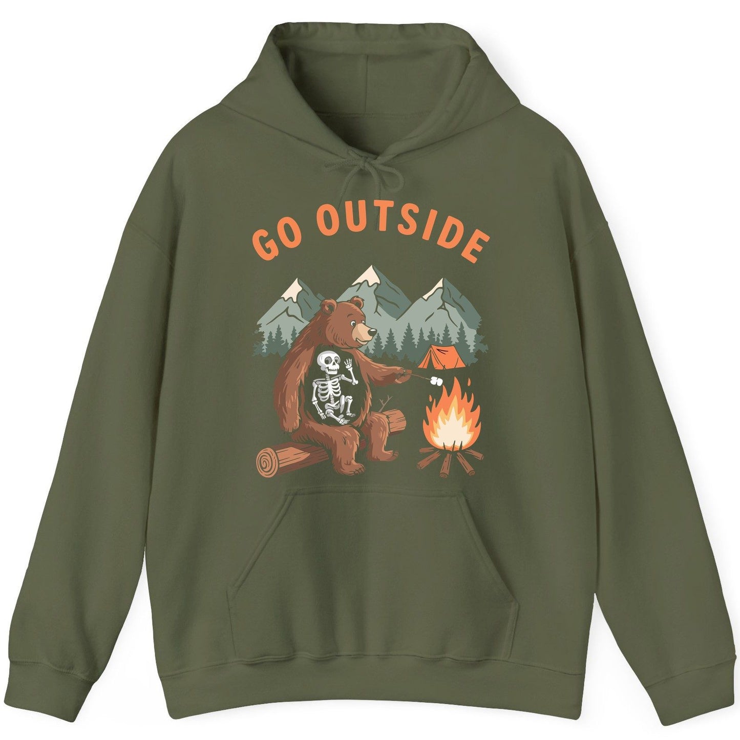 Go Outside funny bear Hoodie Military Green product mockup