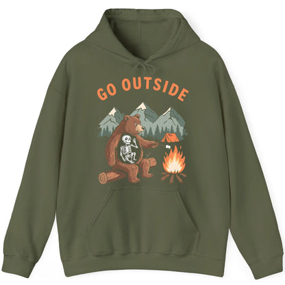 Go Outside funny bear Hoodie Military Green product mockup
