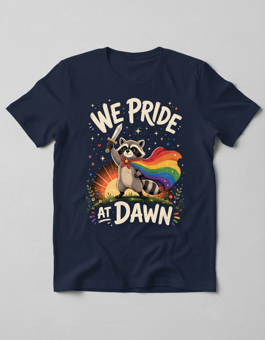 We Pride at Dawn Lgbtq Raccoon T-Shirt - product mockup - Navy