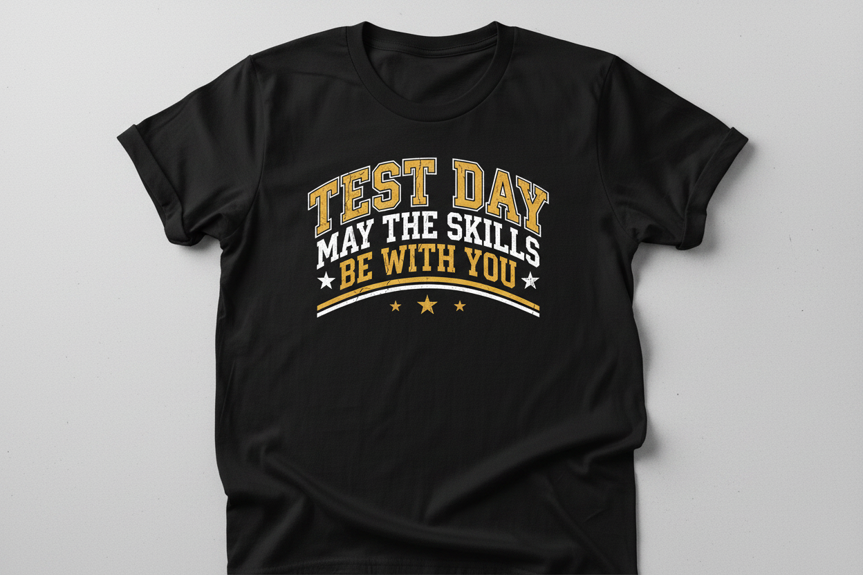 Test Day May The Skills Be With You Funny Teacher Student Design T-Shirt - Black