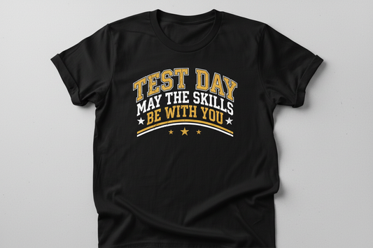 Test Day May The Skills Be With You Funny Teacher Student Design T-Shirt - Black