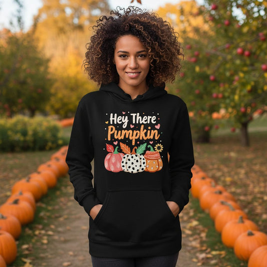Hey There Pumpkin fall pumpkins Hoodie Black lifestyle mockup