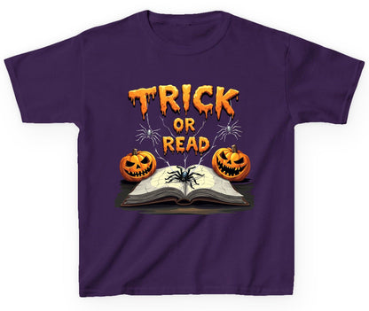 Trick or Read Halloween reading Youth T-Shirt Purple product mockup