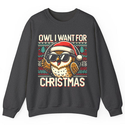 Owl I Want for Christmas Christmas owl Sweatshirt Dark Heather product mockup
