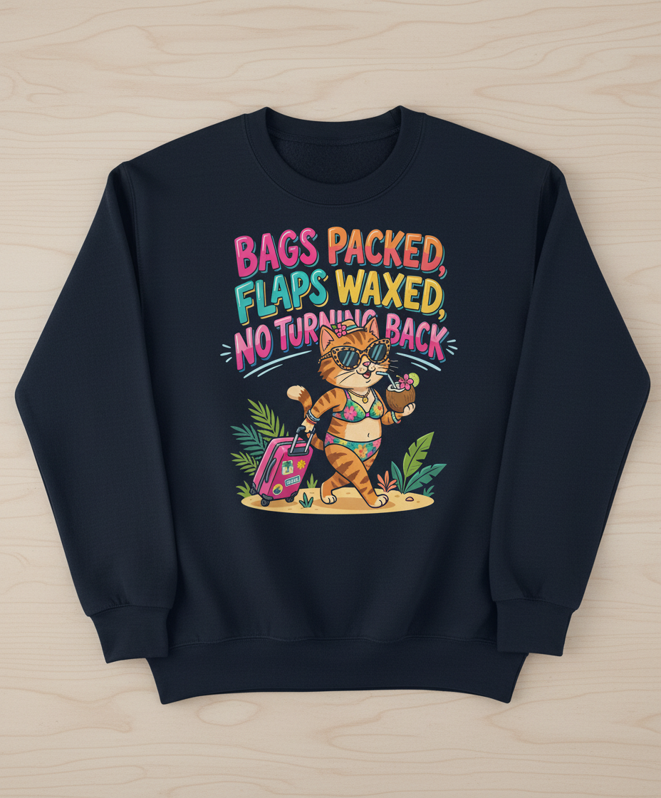 Funny Vacation Cat Bags Packed Flaps Waxed Sweatshirt - Navy