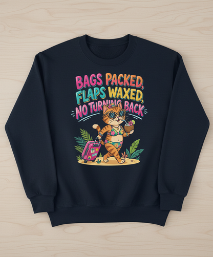 Funny Vacation Cat Bags Packed Flaps Waxed Sweatshirt - Navy