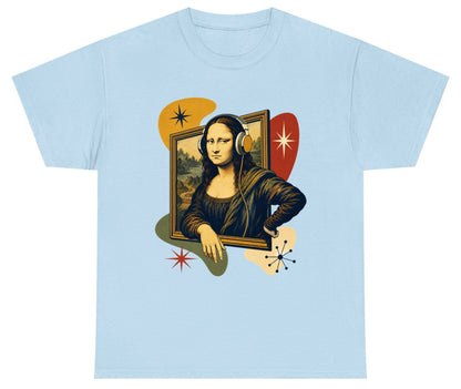 Retro Mona Lisa with Headphones Funny Art Lovers Youth T-Shirt - product mockup - Light Blue
