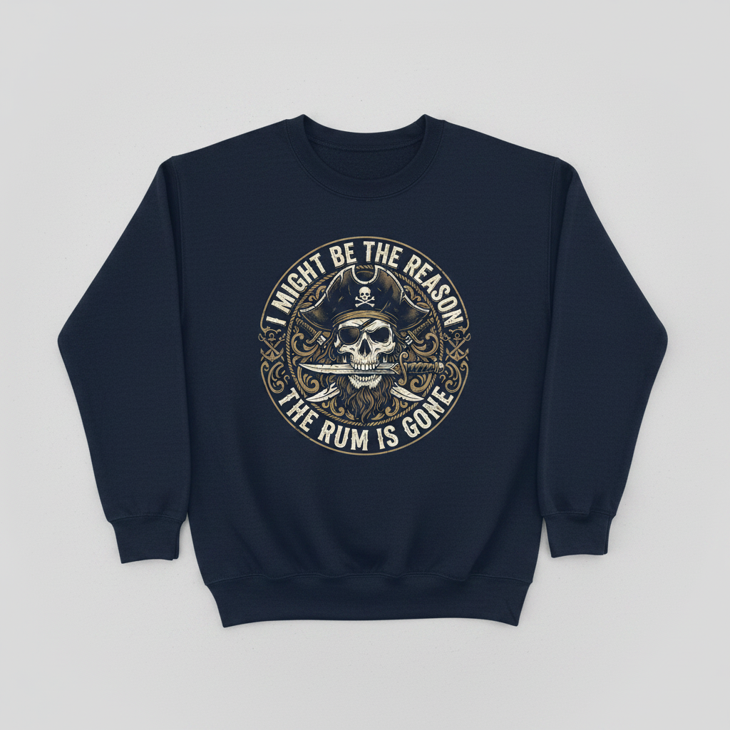 I Might Be The Reason The Rum Is Gone Pirate Skull Sweatshirt - Navy