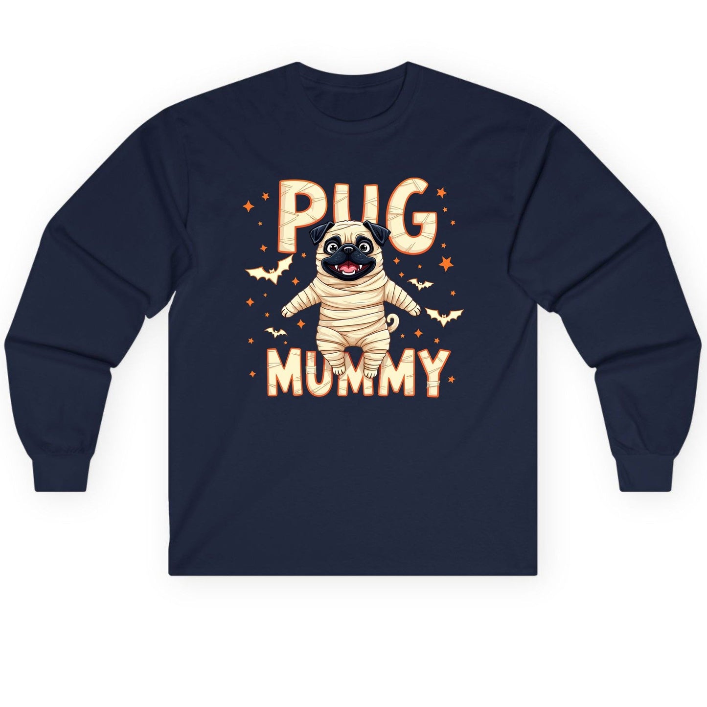Pug Mummy pug Long Sleeve Tee Navy product mockup