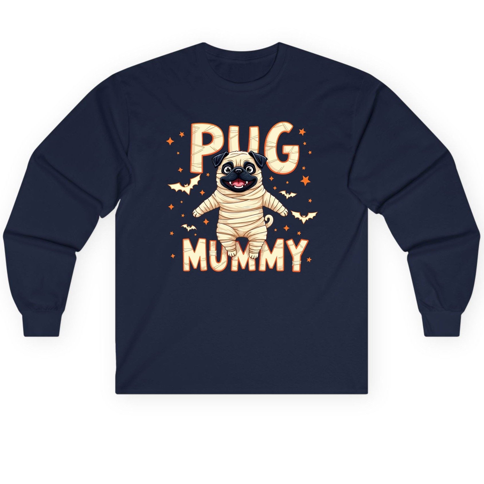 Pug Mummy pug Long Sleeve Tee Navy product mockup