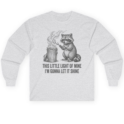 THIS LITTLE LIGHT OF MINE I'M GONNA LET IT SHINE Raccoon Long Sleeve Tee Ash product mockup