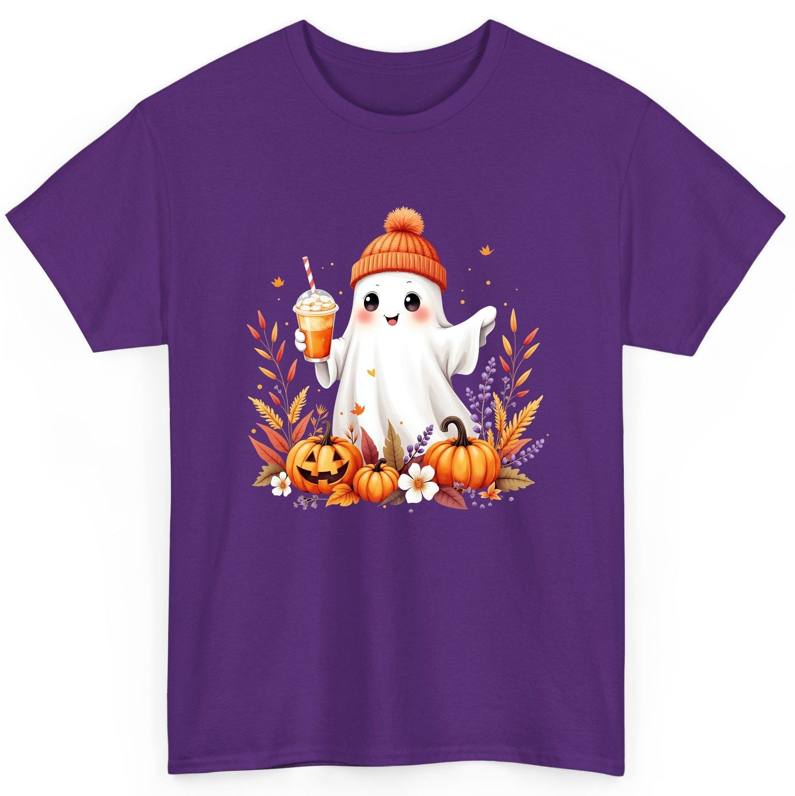 Cute Ghost Pumpkin Spice Latte cute Halloween ghost T-Shirt Purple product mockup