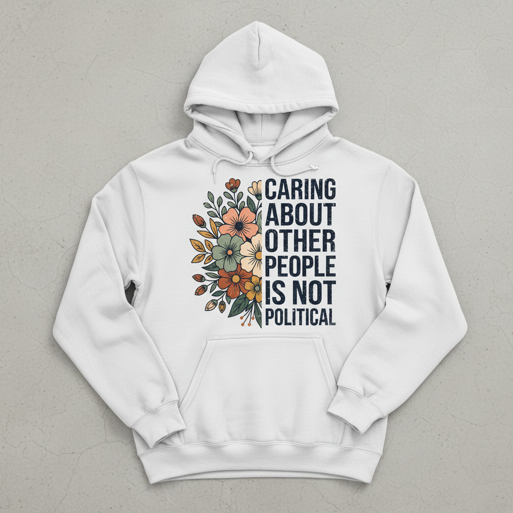 Caring About Other People Is Not Political Floral Design Hoodie - White