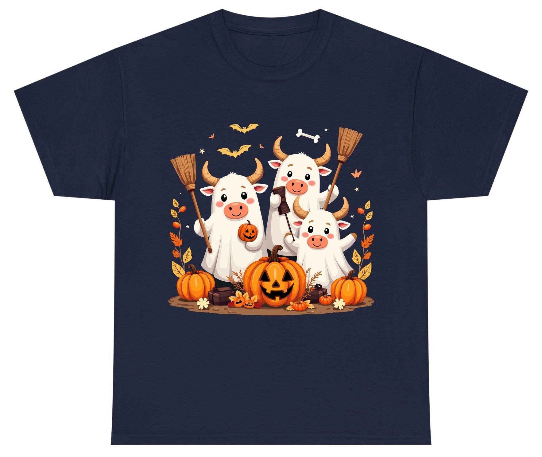 Cute Ghost Cows Halloween cows Youth T-Shirt Navy product mockup