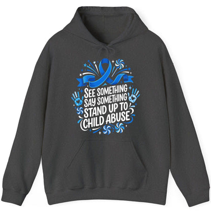 See Something Say Something Stand Up to Child Abuse Prevention Hoodie - product mockup - Dark Heather