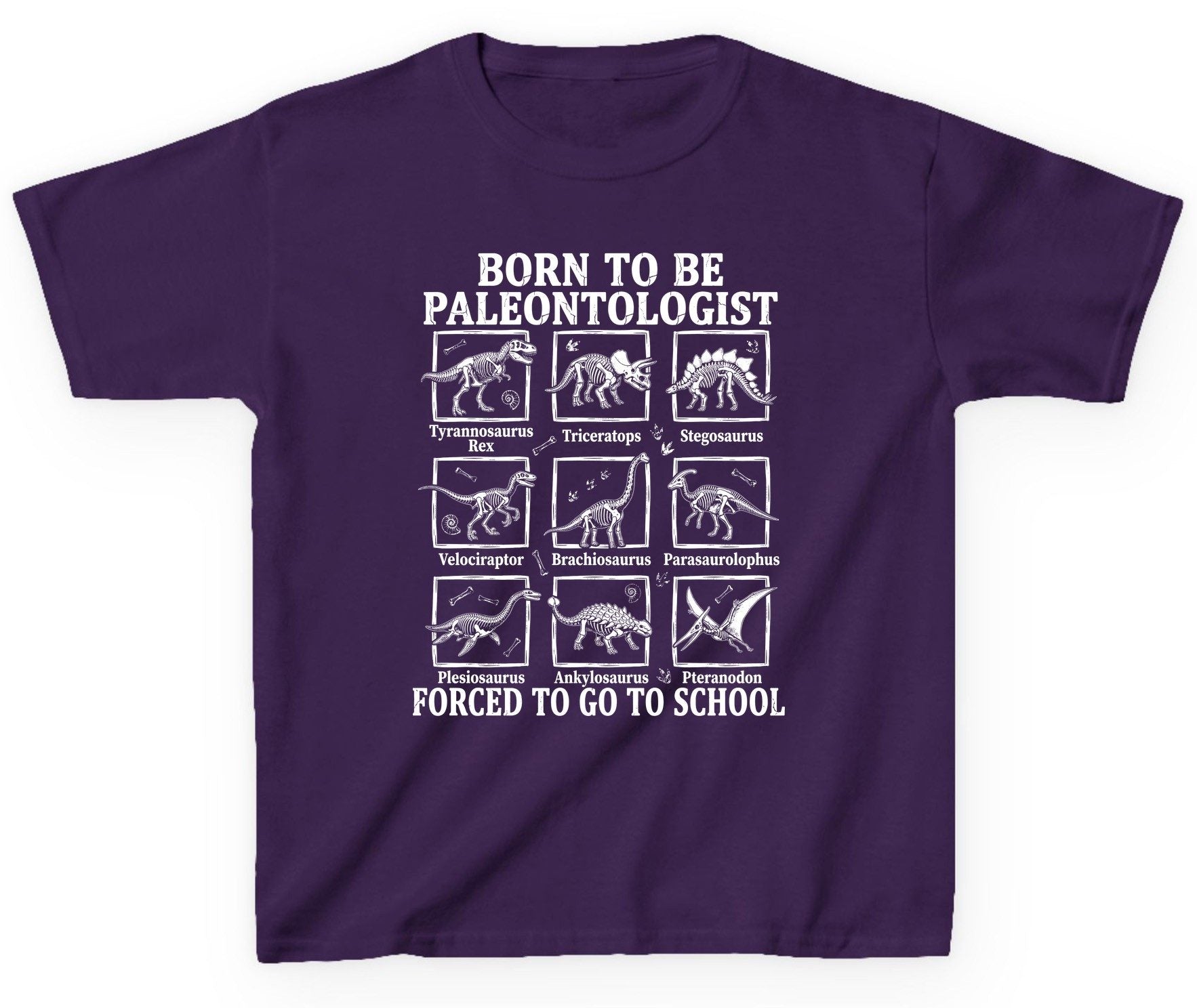 Born to Be Paleontologist Forced to Go to School dinosaurs Youth T-Shirt Purple product mockup