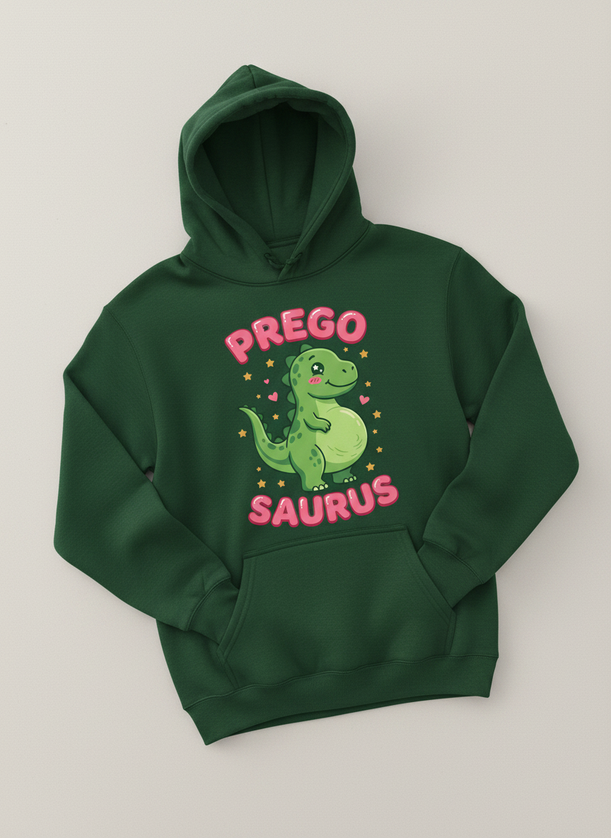 Cute Pregnant Dinosaur Prego Saurus Hoodie - Forest Green