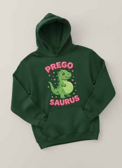 Cute Pregnant Dinosaur Prego Saurus Hoodie - Forest Green