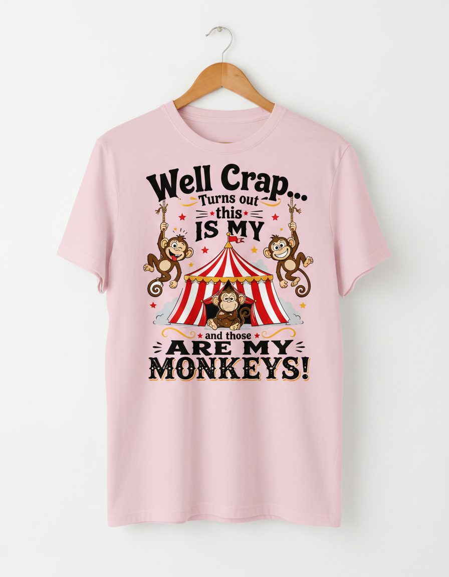 Well Crap Turns Out This IS MY CIRCUS and Those ARE MY Monkeys T-Shirt - product mockup - Light Pink