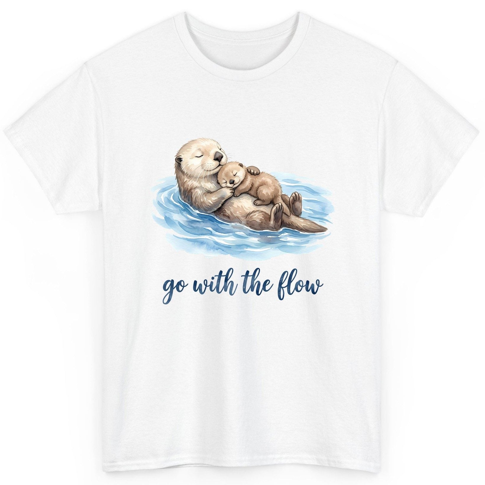 Go with the Flow Sea Otters T-Shirt - product mockup - White