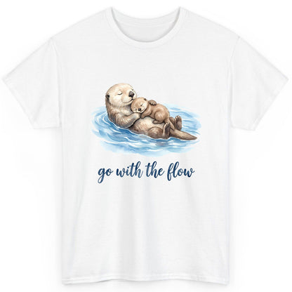 Go with the Flow Sea Otters T-Shirt - product mockup - White