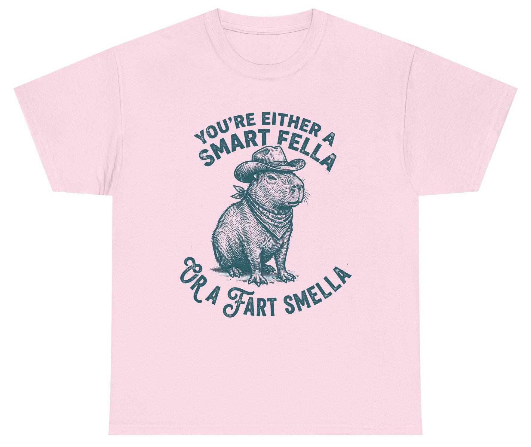 You're Either a Smart Fella or a Fart Smella capybara Youth T-Shirt Light Pink product mockup