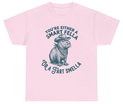 You're Either a Smart Fella or a Fart Smella capybara Youth T-Shirt Light Pink product mockup