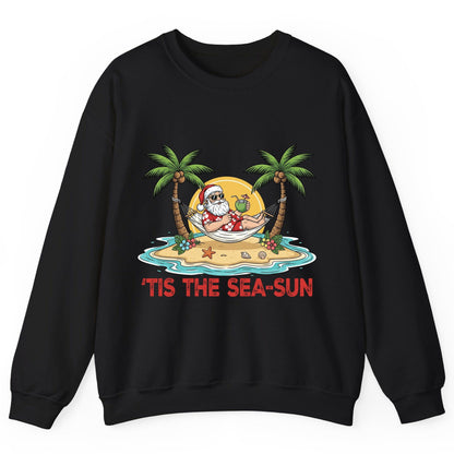 'Tis the Sea-Sun santa claus on a tropical vacation Sweatshirt Black product mockup