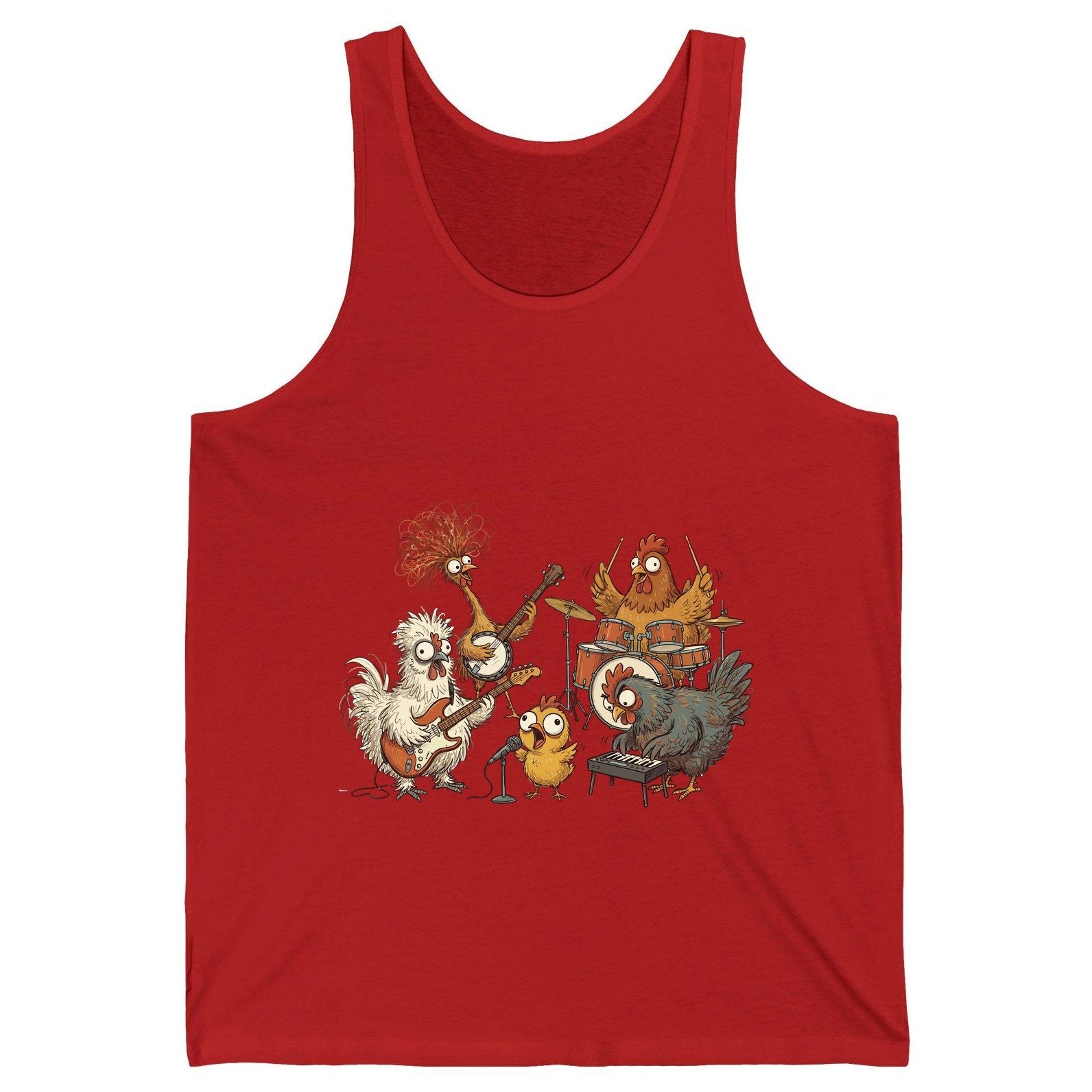 Chicken Rock Band chicken rock band Tank Top Red product mockup