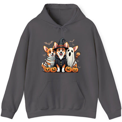 Halloween Corgi Trio Halloween corgis Hoodie Charcoal product mockup