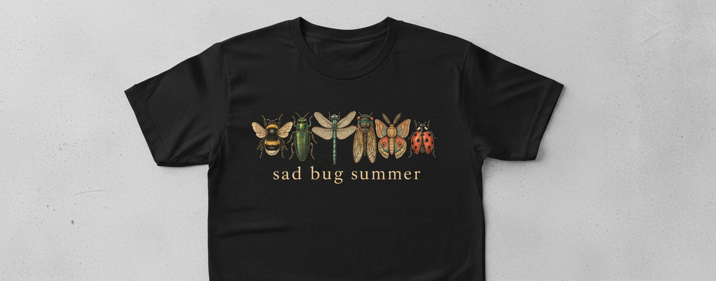 Sad Bug Summer Vintage Insects T-Shirt - product mockup - Black