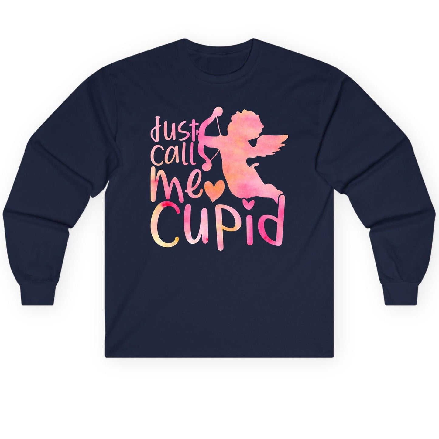 Just Call Me Cupid cupid Long Sleeve Tee Navy product mockup
