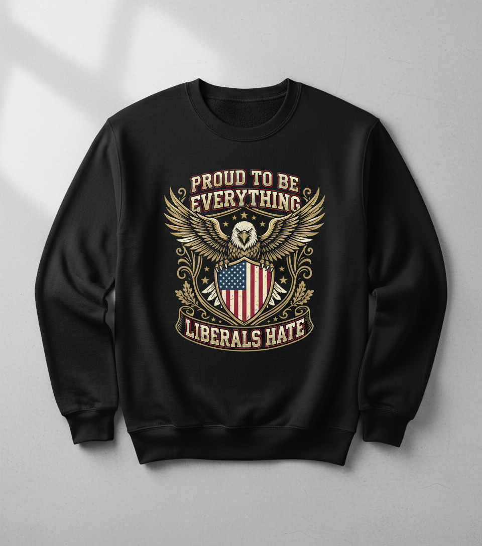 Proud To Be Everything Liberals Hate Patriotic Eagle Sweatshirt - Black