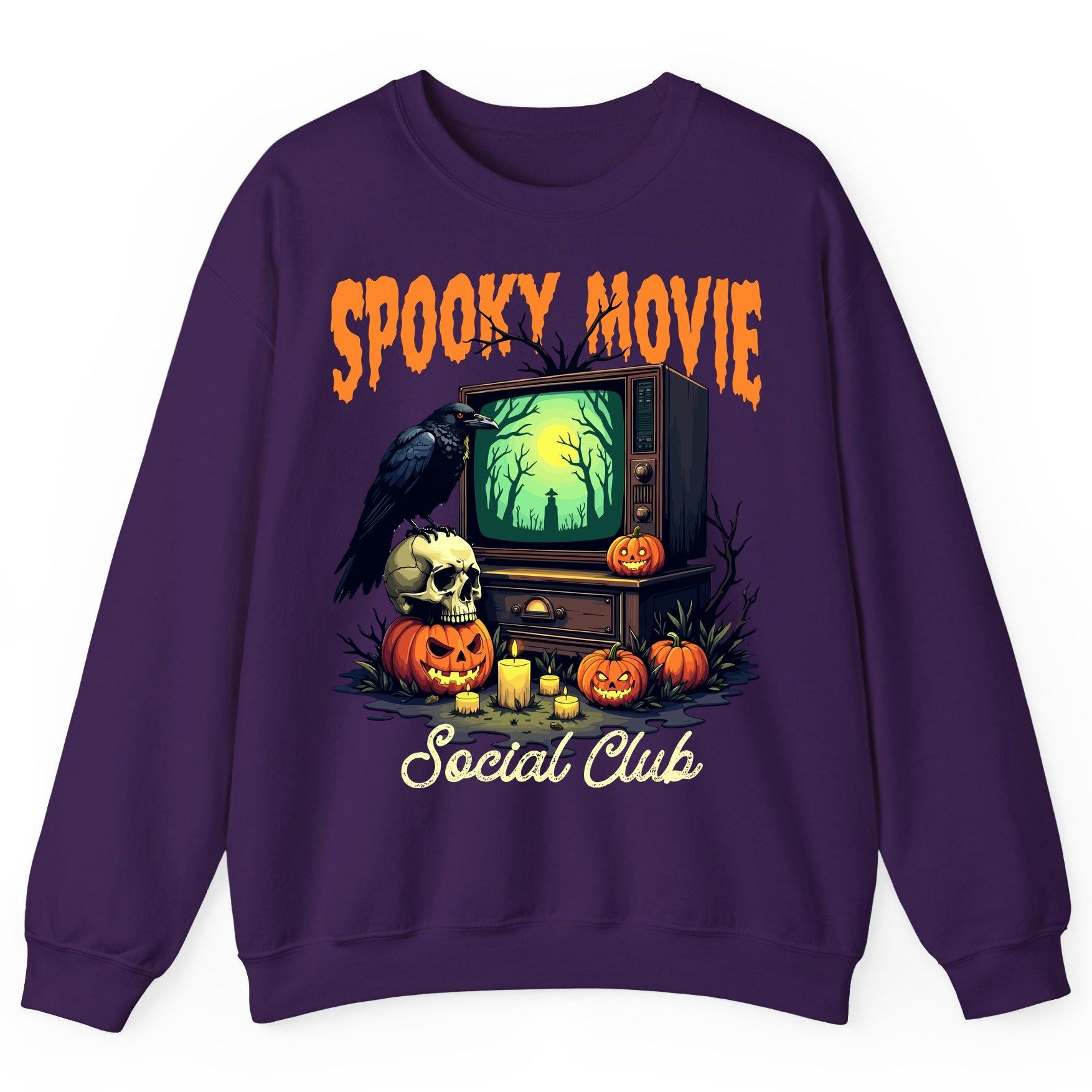 Spooky Movie Social Club Halloween Sweatshirt Purple product mockup