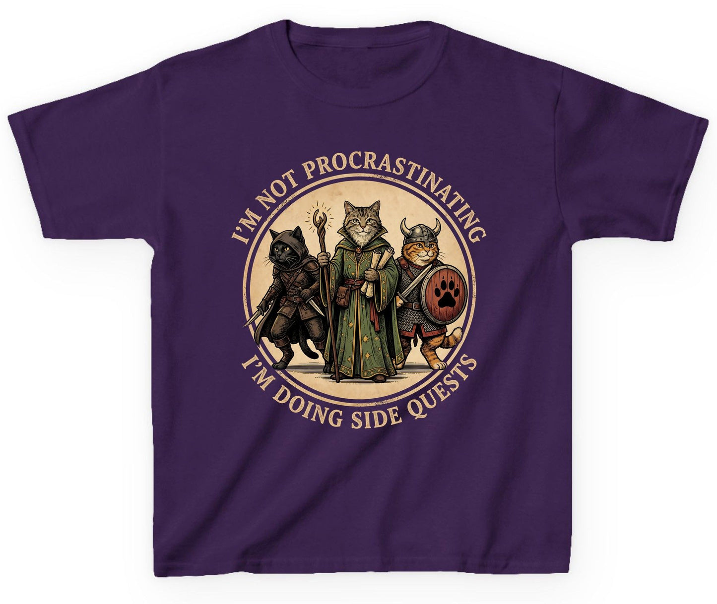 I'm Not Procrastinating I'm Doing Side Quests rpg cats Youth T-Shirt Purple product mockup