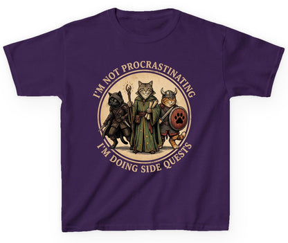 I'm Not Procrastinating I'm Doing Side Quests rpg cats Youth T-Shirt Purple product mockup