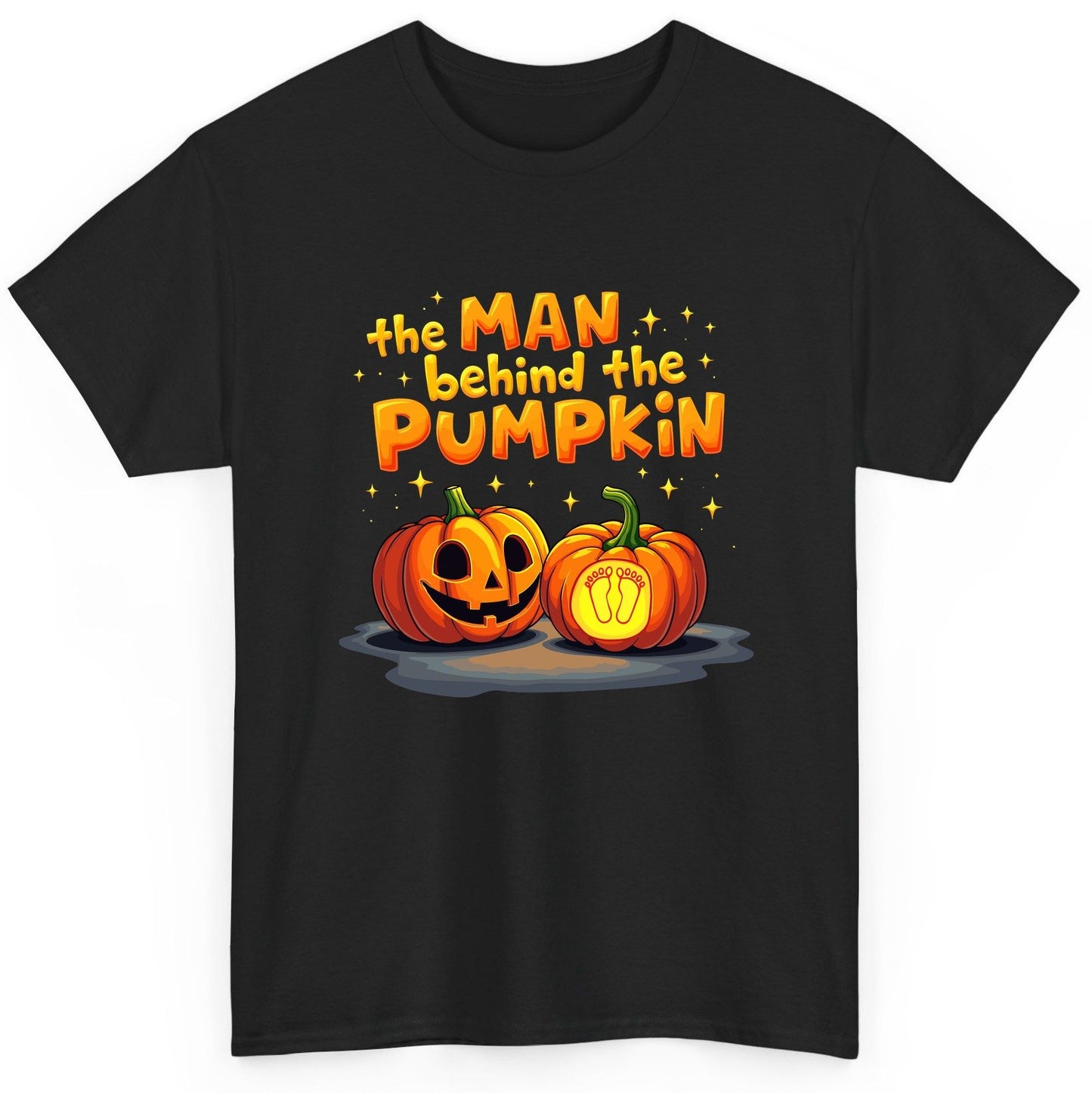 The Man Behind the Pumpkin Halloween pregnancy announcement T-Shirt Black product mockup