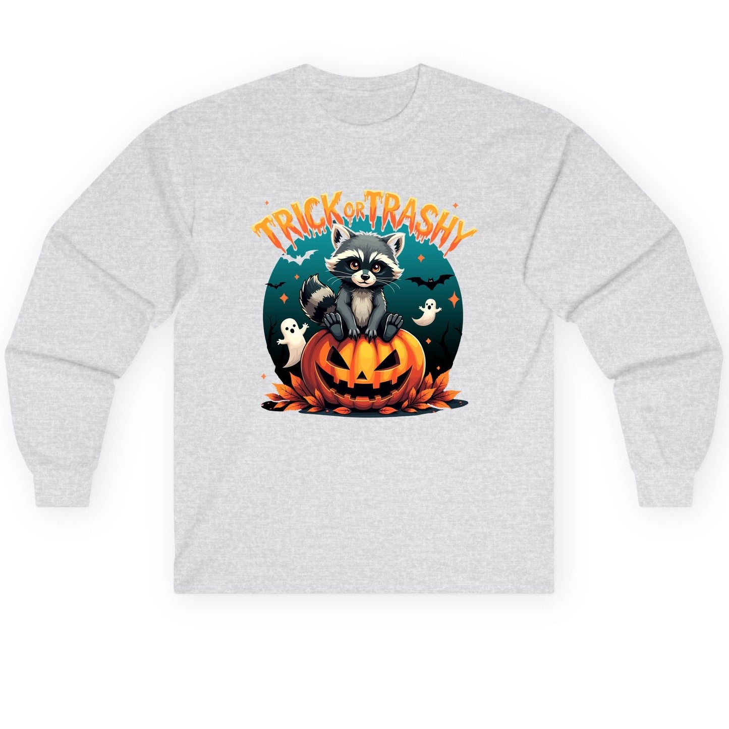 Trick or Trashy Halloween raccoon Long Sleeve Tee Ash product mockup