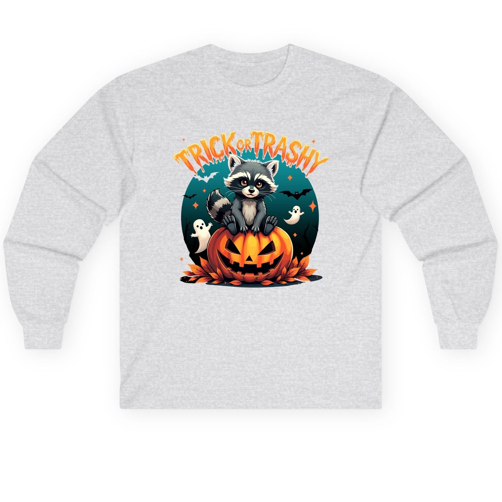 Trick or Trashy Halloween raccoon Long Sleeve Tee Ash product mockup
