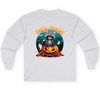 Trick or Trashy Halloween raccoon Long Sleeve Tee Ash product mockup