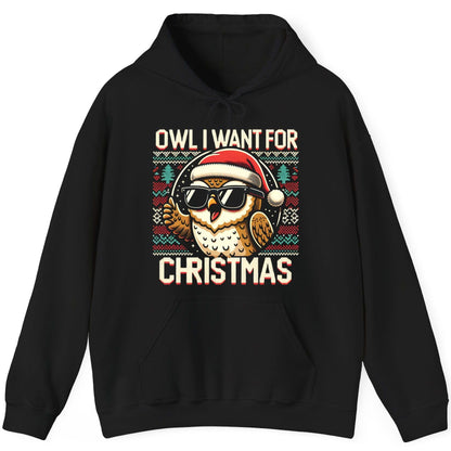Owl I Want for Christmas Christmas owl Hoodie Black product mockup