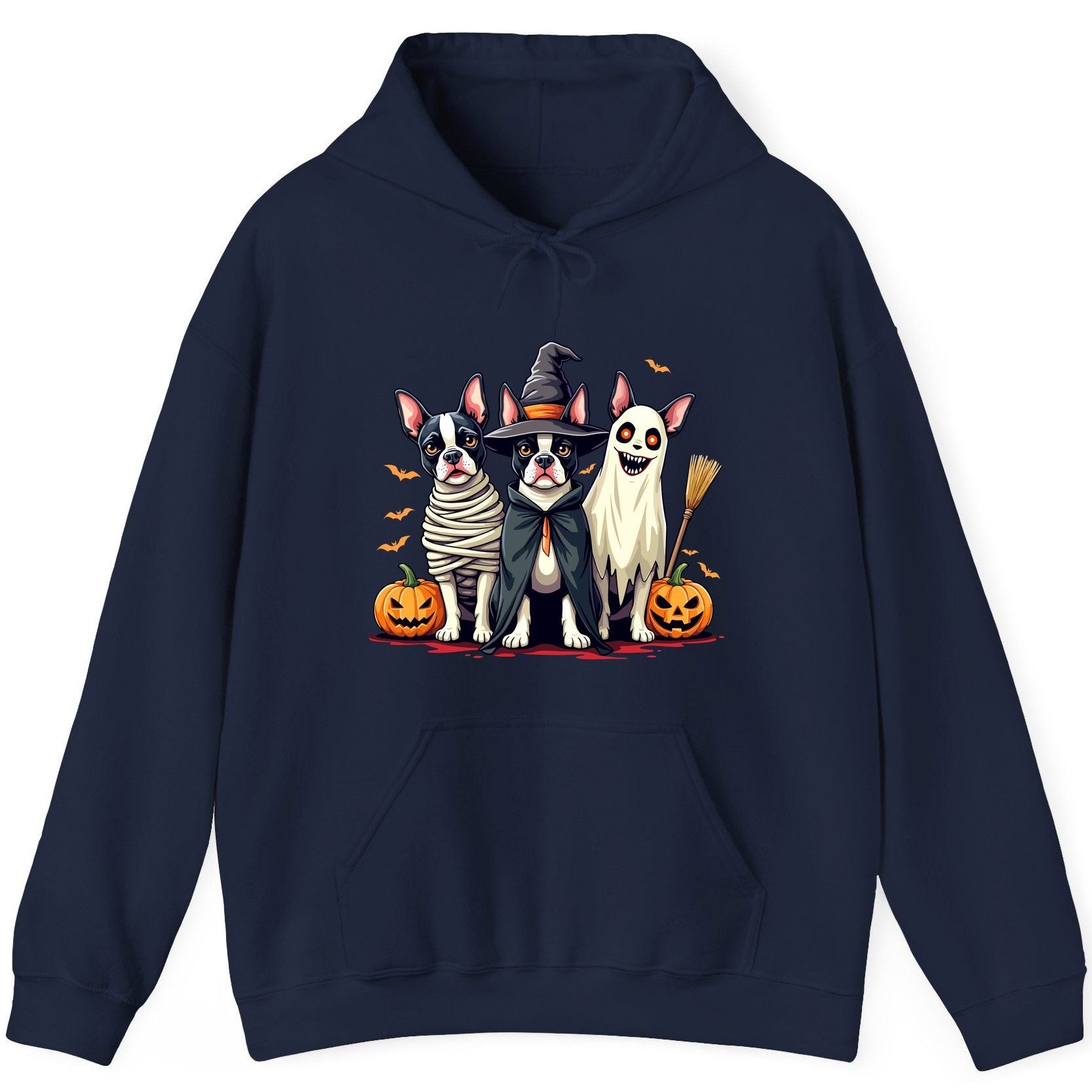Halloween Boston Terrier Trio boston terrier Hoodie Navy product mockup