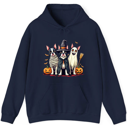 Halloween Boston Terrier Trio boston terrier Hoodie Navy product mockup