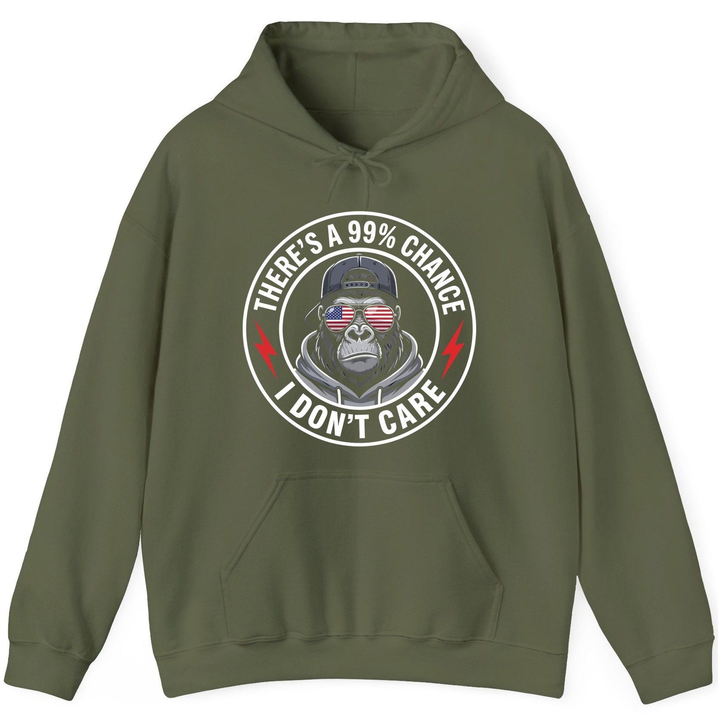 There's a 99% Chance I Don't Care sarcastic gorilla Hoodie Military Green product mockup