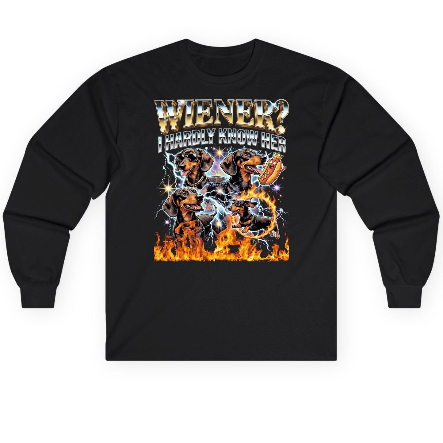 Wiener I Hardly Know Her dachshund Long Sleeve Tee Black product mockup