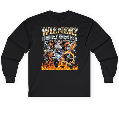 Wiener I Hardly Know Her dachshund Long Sleeve Tee Black product mockup