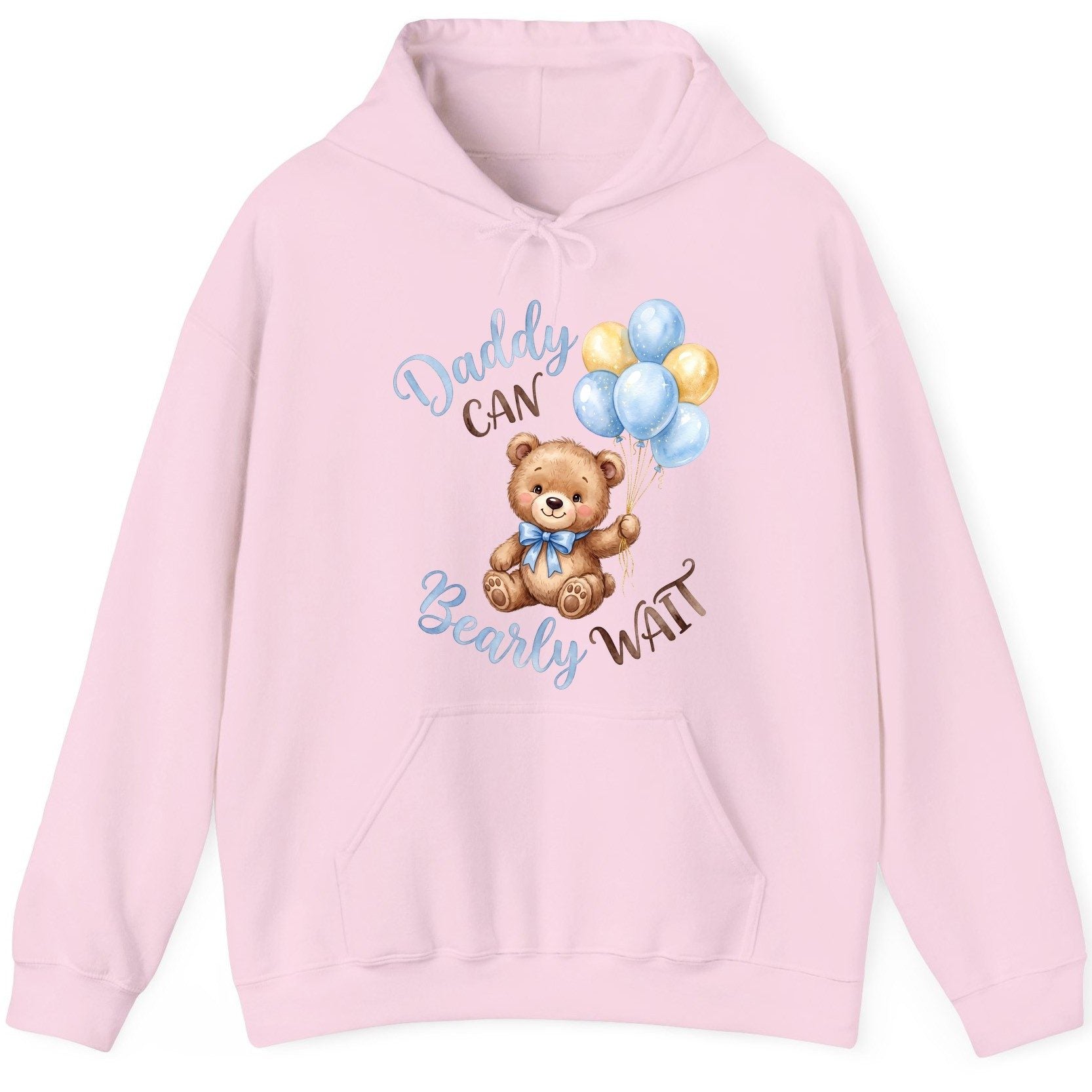 Daddy Can Bearly Wait Teddy Bear Hoodie - product mockup - Light Pink