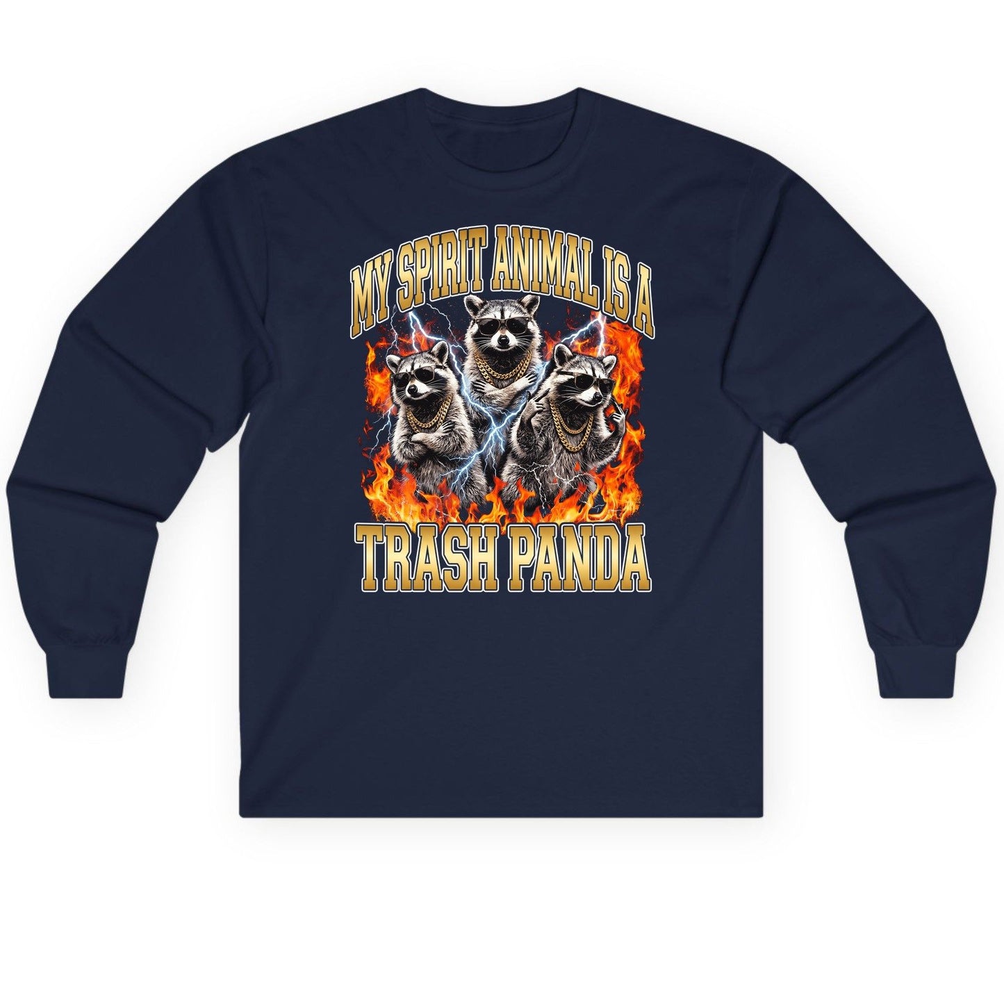 My Spirit Animal Is a Trash Panda raccoon Long Sleeve Tee Navy product mockup