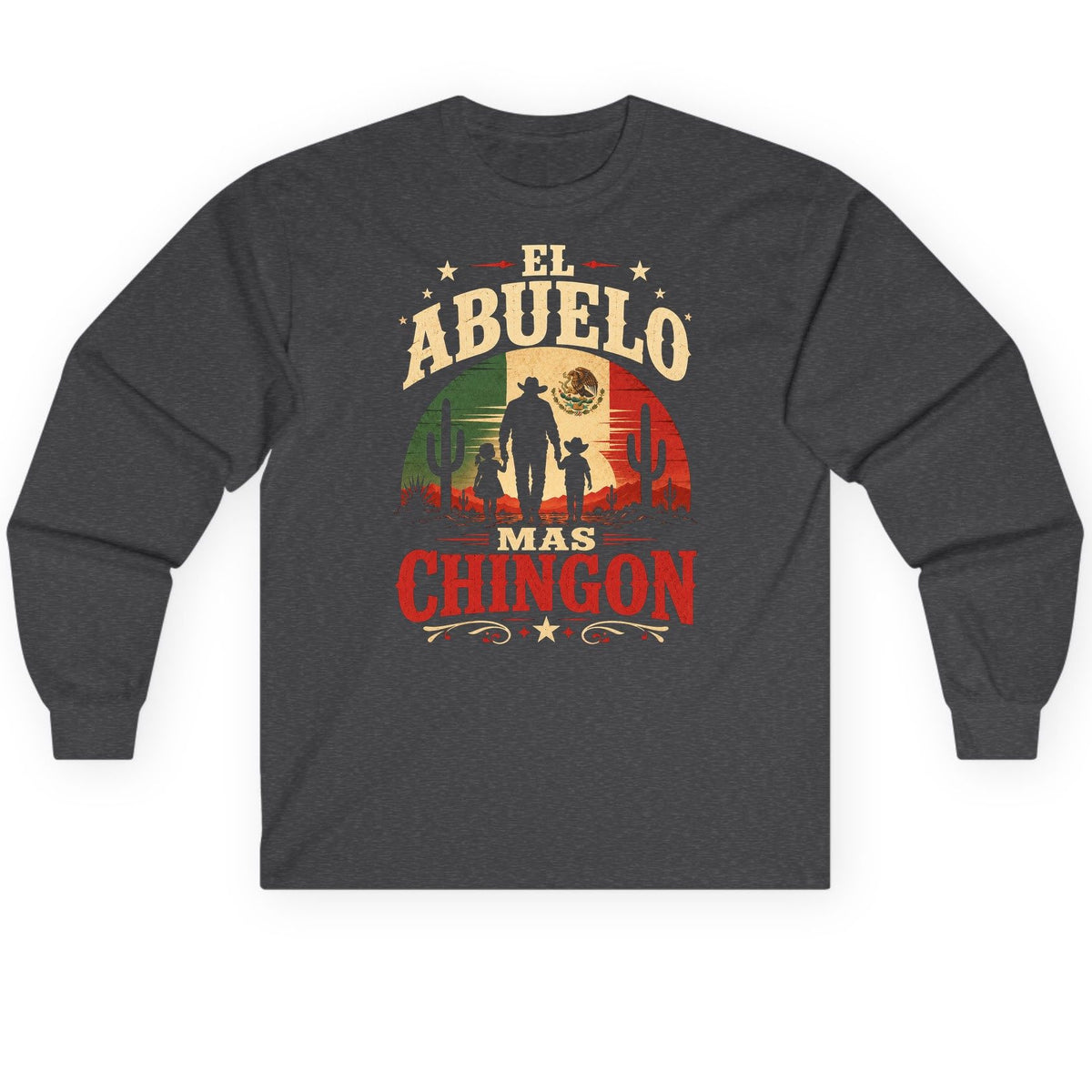 El Abuelo Mas Chingon mexican grandfather Long Sleeve Tee Dark Heather product mockup