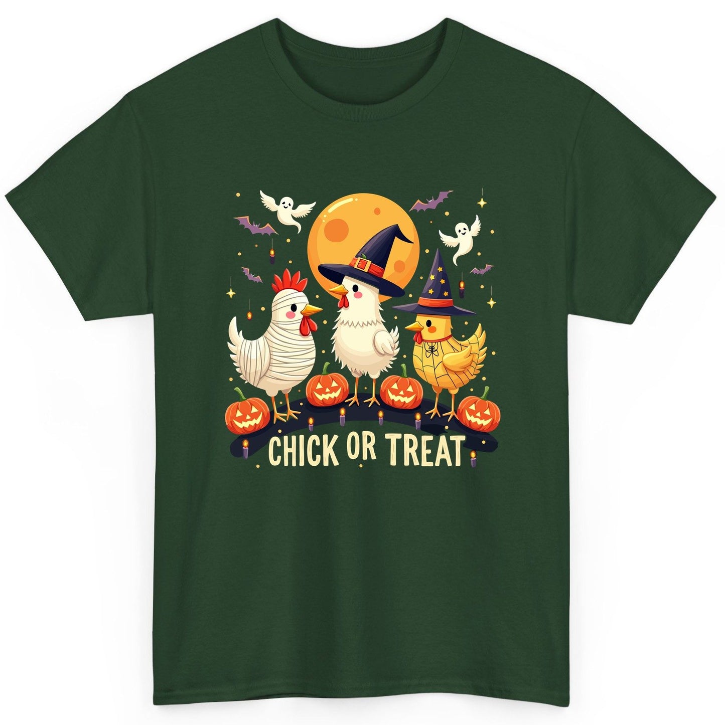 Chick or Treat Halloween chickens T-Shirt Forest Green product mockup